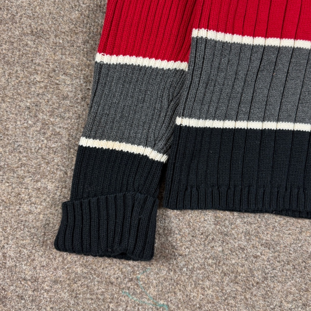 Vintage Black Grey Red Ribbed Striped Knit Turtleneck Sweater Women’s S 90s Y2K - Picture 2 of 7